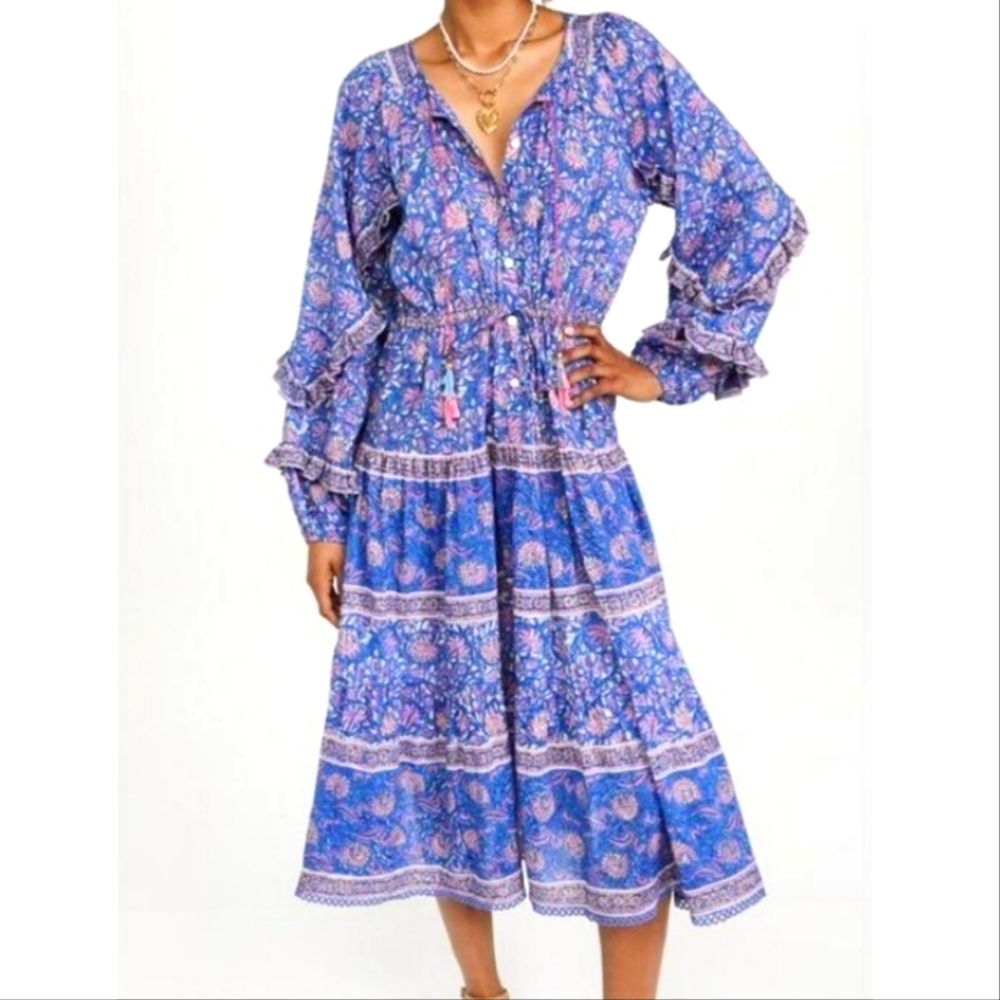 Bell Alicia Bell Cameron midi dress bohemian floral beaded tassel
